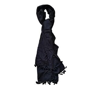 Black Cotton Rectangular Scarf with Pompom like fringes 42" X 88"